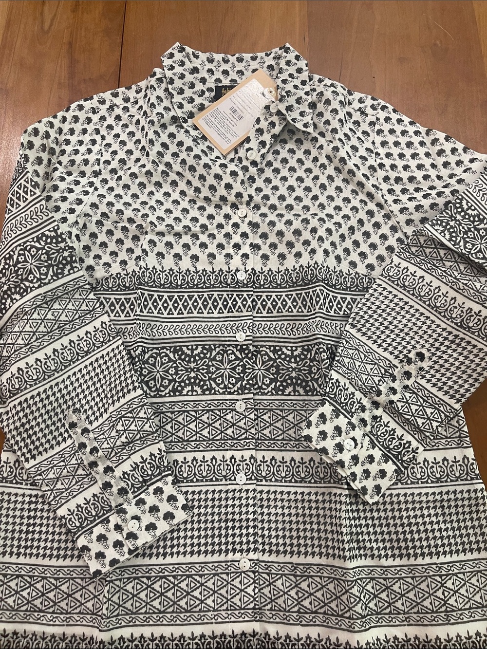 fabindia Black & White Printed Button-Down Shirt